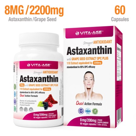 加拿大代購免費直送 蝦紅素+葡萄籽 美顏精華 Astaxanthin+Grape Seed OPC plus - 1瓶 60粒