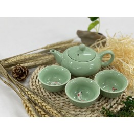 T2112007S 青瓷鲤魚茶具套 Chinese Style Porcelain Tea Set, Carp