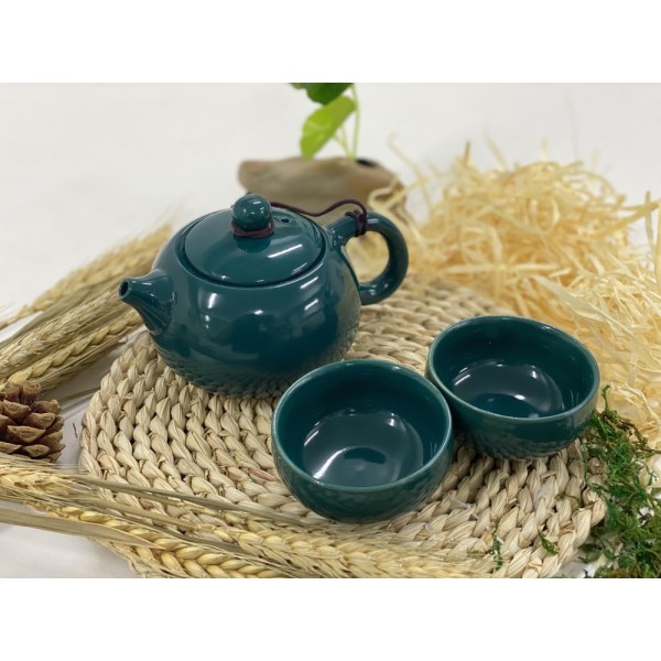 T2112048S 小巧茶具套裝一壺二杯(墨綠色) Chinese Style Porcelain Tea Set, Dark Green