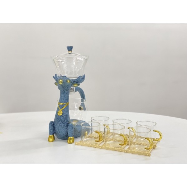 T2112043S 玻璃自動泡茶器套装 (藍麋鹿) Glass Tea Set, automatic brewing, elk, blue