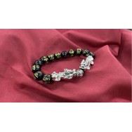 B2112086 六字真言雙貔貅黑圓珠手鏈  Brave Troops Bracelet, Oṃ Maṇi Padme Hūṃ