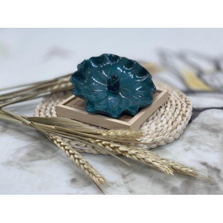 B2112018  墨綠色荷葉香插 Ceramic Stick Incense Burner Holder, Blue Green, Lotus Leaf