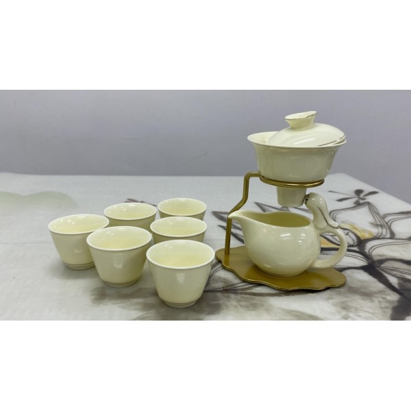 T2112090 清雅米黃瓷自動泡茶器茶具套裝  automatic tea brewing set 