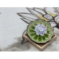 B2112022F 葵型綠色蓮花香托 Ceramic Stick Incense Burner Holder, Lotus, Green Plate