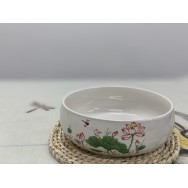 T2112037 白瓷茶洗-紅荷 Porcelain Tea Bowl, Dragonfly on the pond