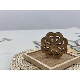 T2112030 木質細杯墊(圓花邊) Wood Coaster