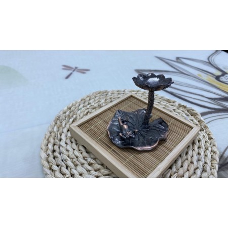 B2112026B 紅銅色青蛙荷花倒流香座 Backflow Incense Holder, Frog in the Water Lily Pond