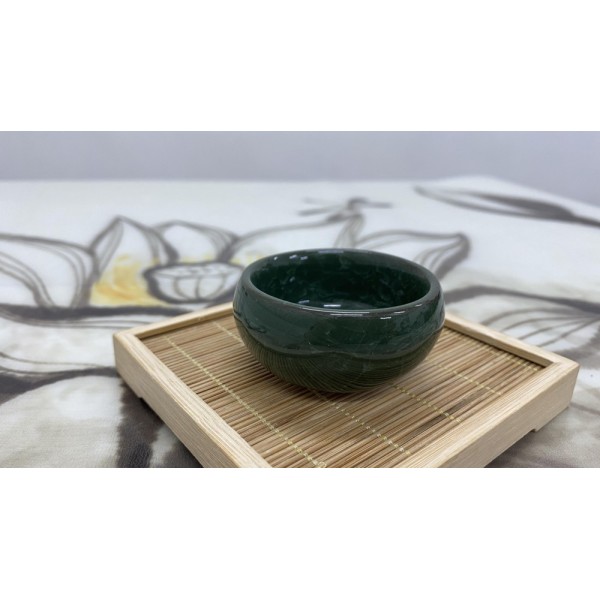 T2112078G 孔雀綠色冰裂杯 Tea Cup, cracked Ice pattern, Deep Green