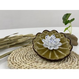 B2112022 橘黄碟蓮花香托 Ceramic Stick Incense Burner Holder, Yellow Plate, Lotus