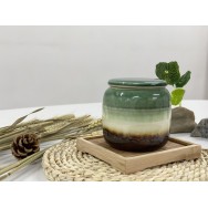 T2112045 圓瓷茶罐(窑變綠) Tea Ceramic Canister, Gradient Brown-Green