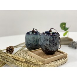 T2112050 圓型布茶罐(窰變藍) Tea Ceramic Canister, Gradient Blue