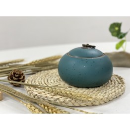 T2112046 瓷圓扁平茶罐(孔雀蓝) Tea Ceramic Canister, Round Flatted, Blue