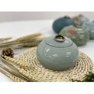 T2112051 圓扁瓷茶罐(淡綠色) Tea Ceramic Canister, Round Flatted, Light Green