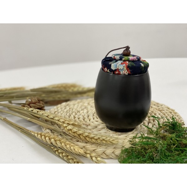 T2112038 圓型布蓋茶罐 黑-素面 Tea Ceramic Canister, Black