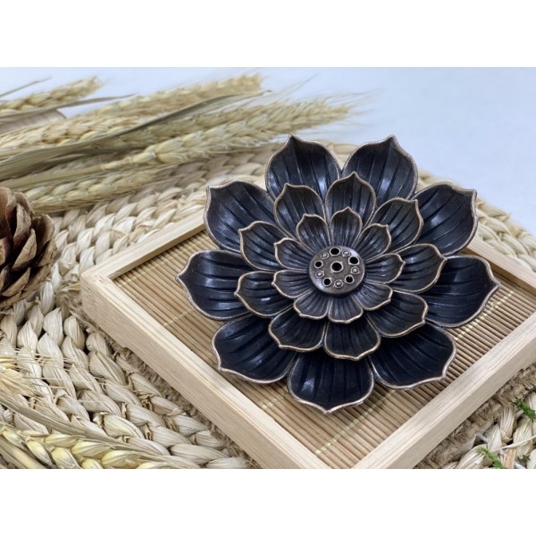 B2112028 銅蓮花香插多瓣 Lotus Incense Stick Holder and Detachable Ash Cather